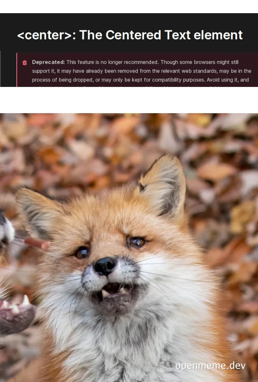 angry fox with centered text about deprecated feature