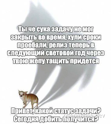 russian office dog meme about delayed software release