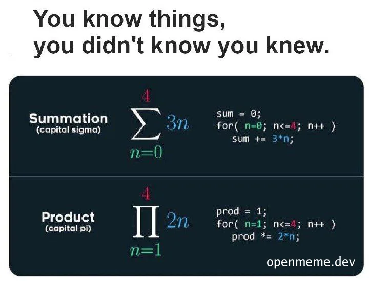 Math symbols and code comparison
