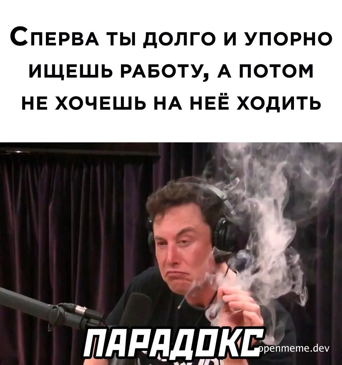Elon Musk smoking and looking puzzled in a podcast setup