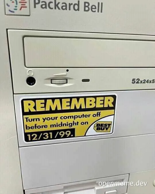 Sticker on computer about Y2K