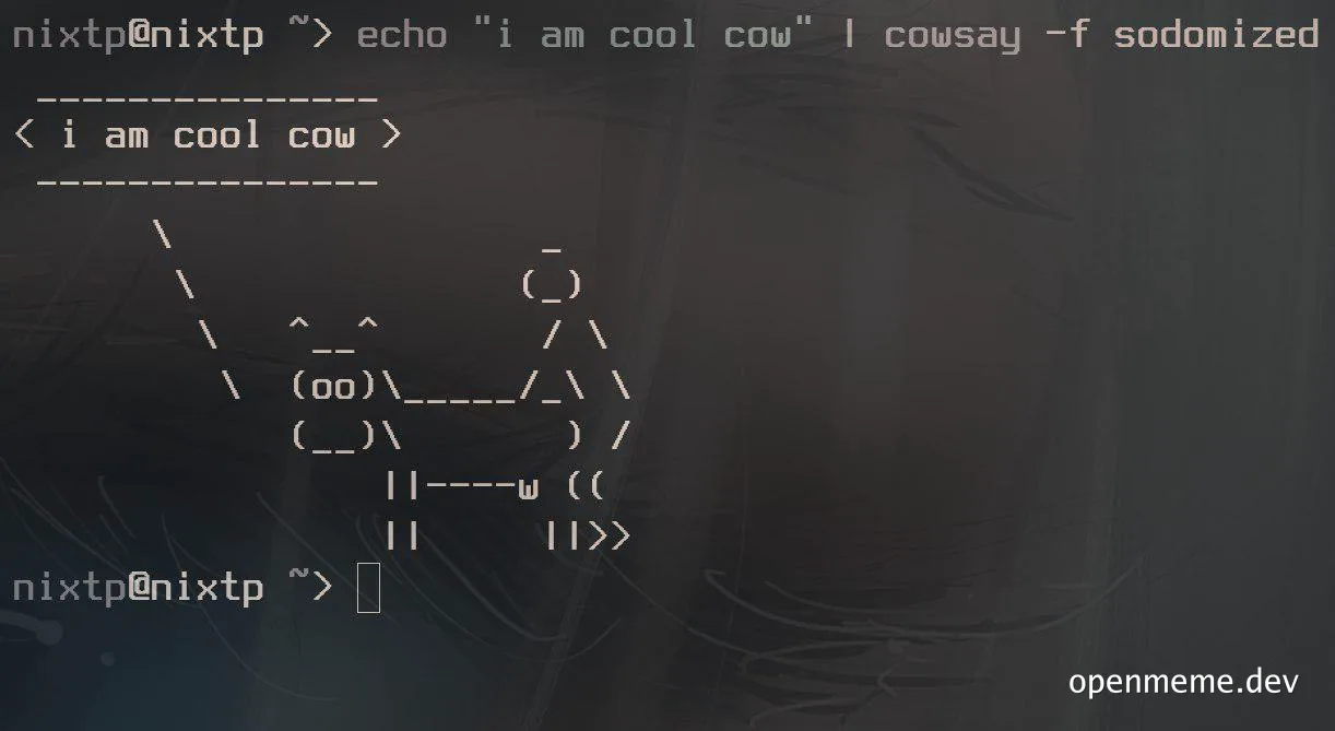 ascii art cow with text overlay