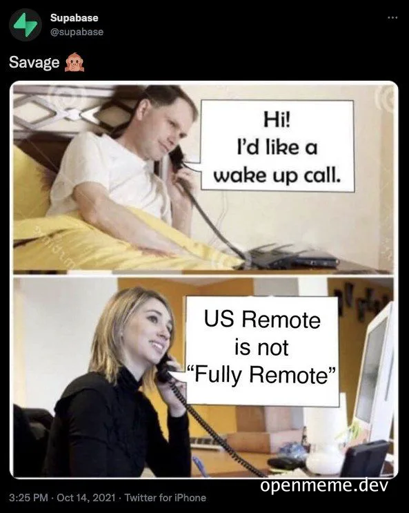 Remote work meme about US Remote not being fully remote