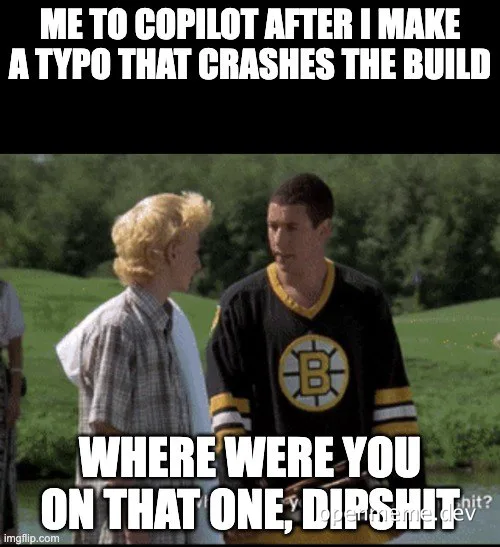 angry developer blaming copilot for typo that crashed build