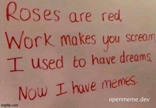 handwritten note about work stress and memes