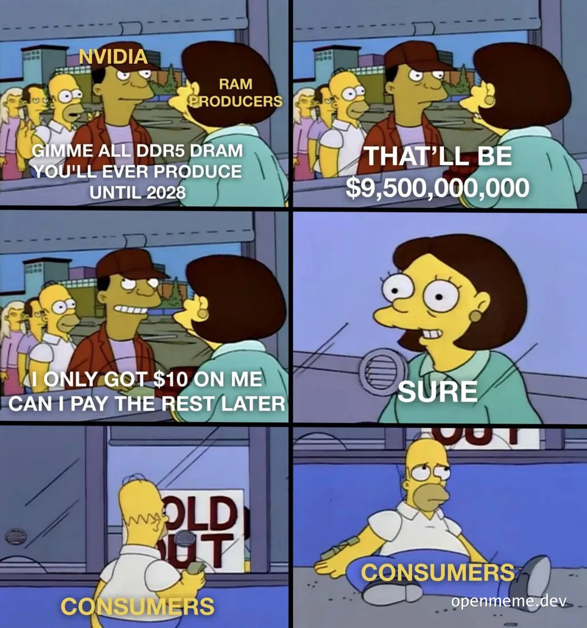 Simpsons meme about Nvidia demanding all DDR5 DRAM until 2028