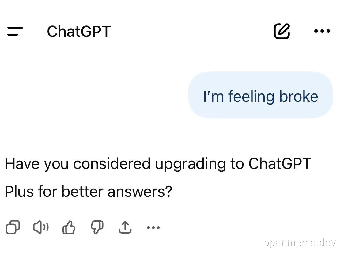 ChatGPT AI chatbot upgrade prompt meme