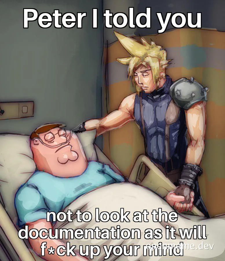 Peter Griffin in hospital bed with Cloud Strife standing over him