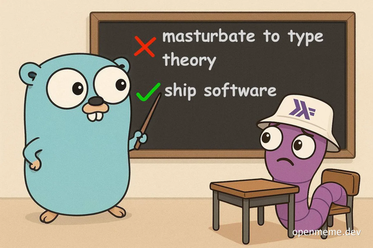 Rust mascot and a purple worm in a classroom with a chalkboard