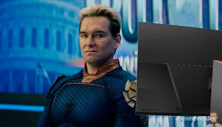 Homelander from The Boys standing next to a computer monitor