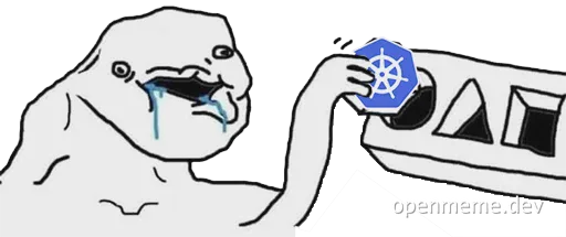 Sad frog-like creature reacting to Docker