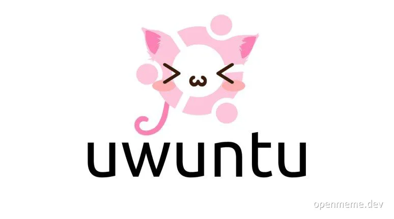 uwuntu meme with pink cat and linux logo