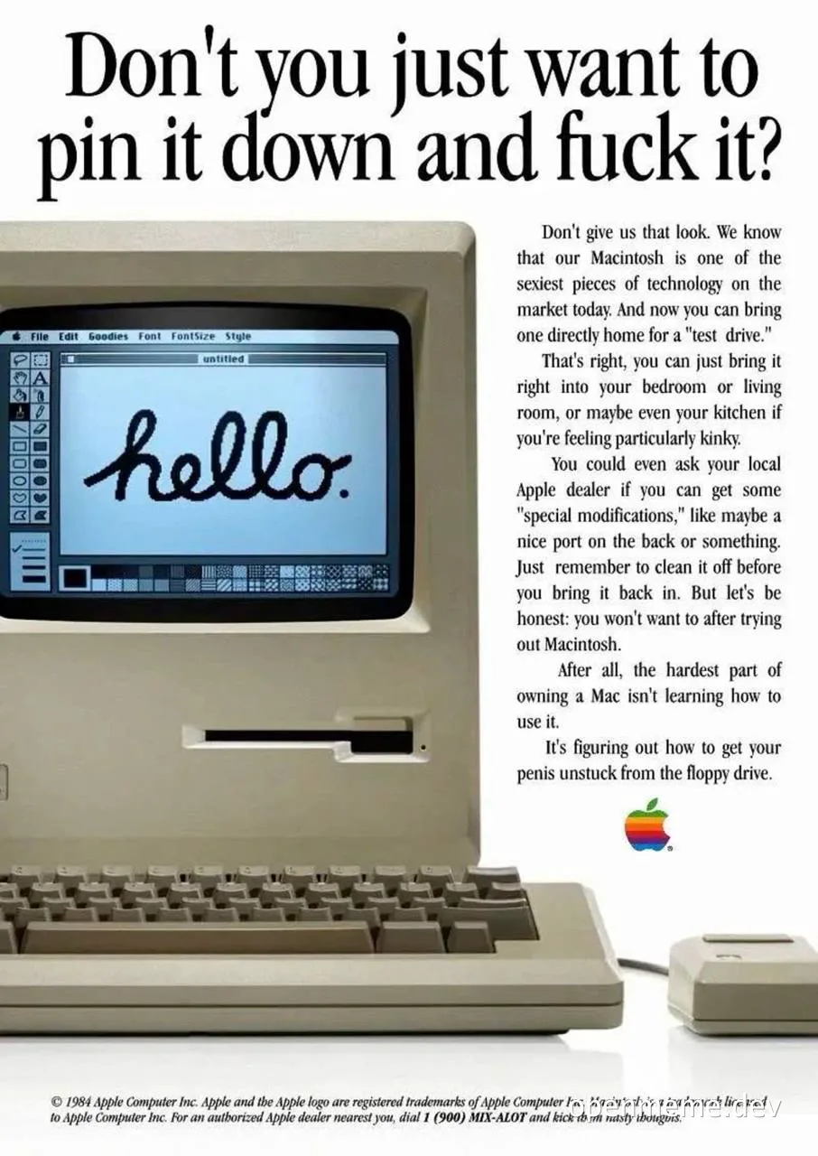 A parody of a 1984 Apple Macintosh advertisement with a humorous twist