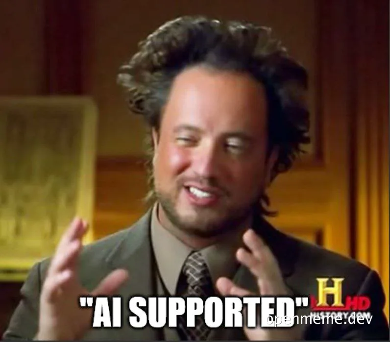 Zee from Ancient Aliens with 'AI SUPPORTED' caption