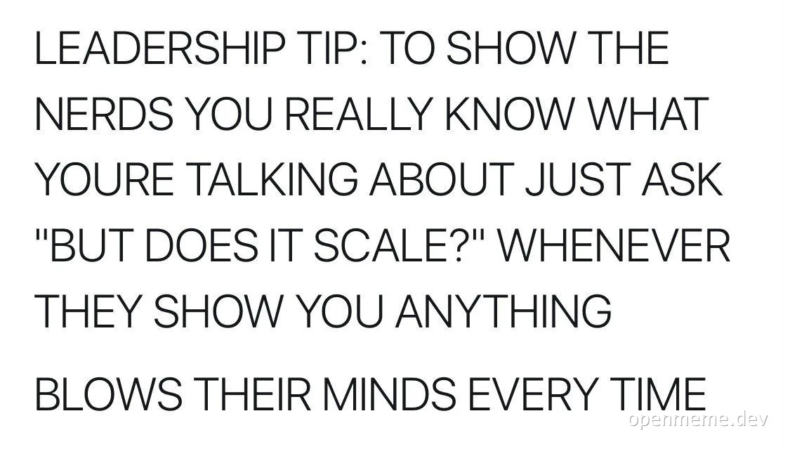 Leadership tip to impress nerds by asking 'but does it scale?'