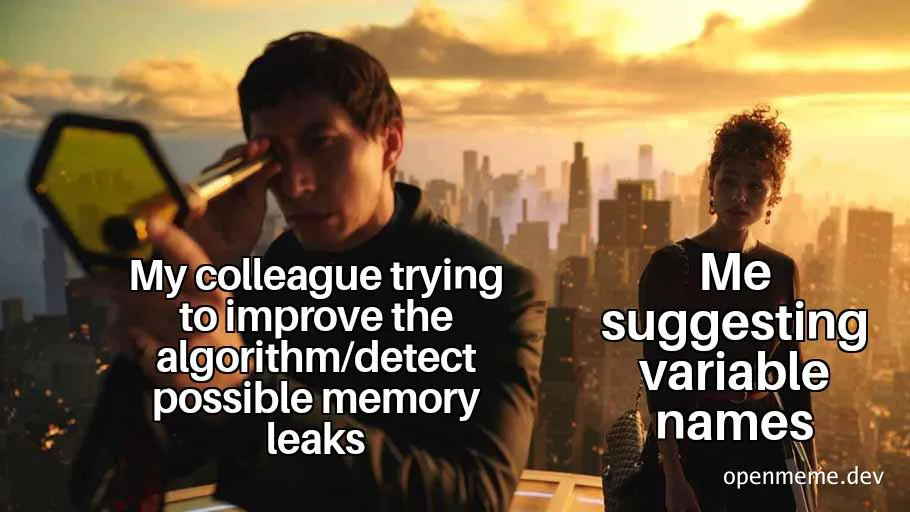 Colleague trying to improve algorithm vs suggesting variable names