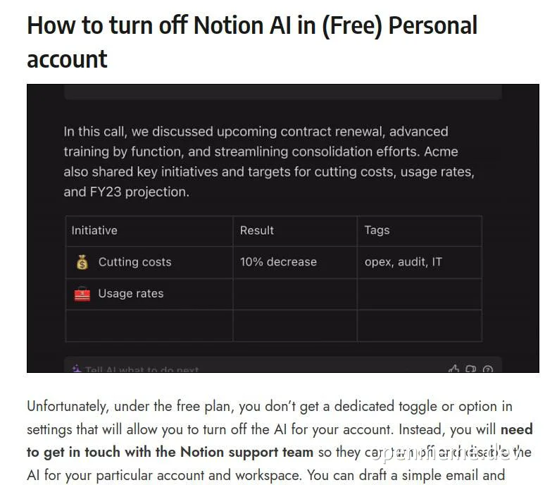 Turning off Notion AI in free personal account