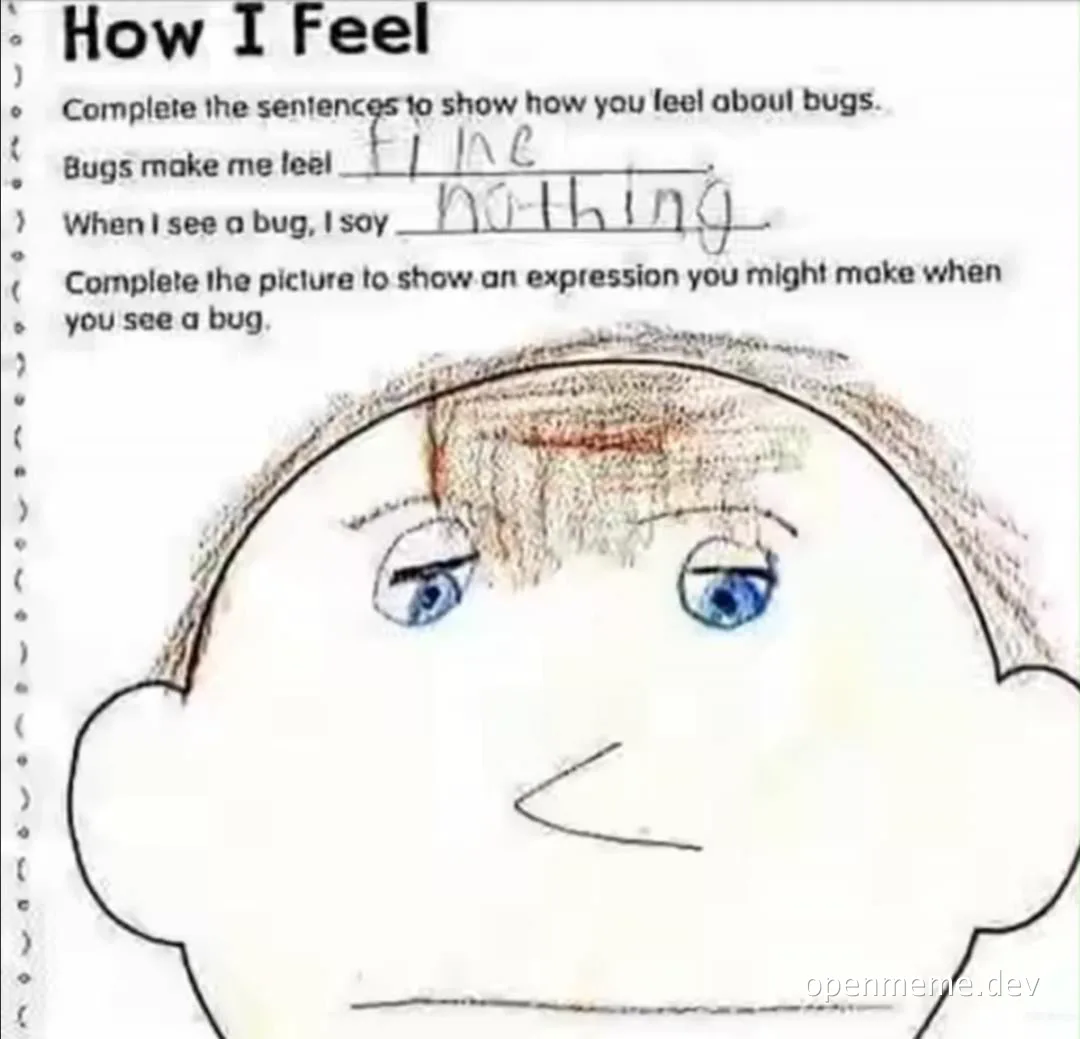 a child's drawing of a face with a frown, representing a reaction to bugs in code