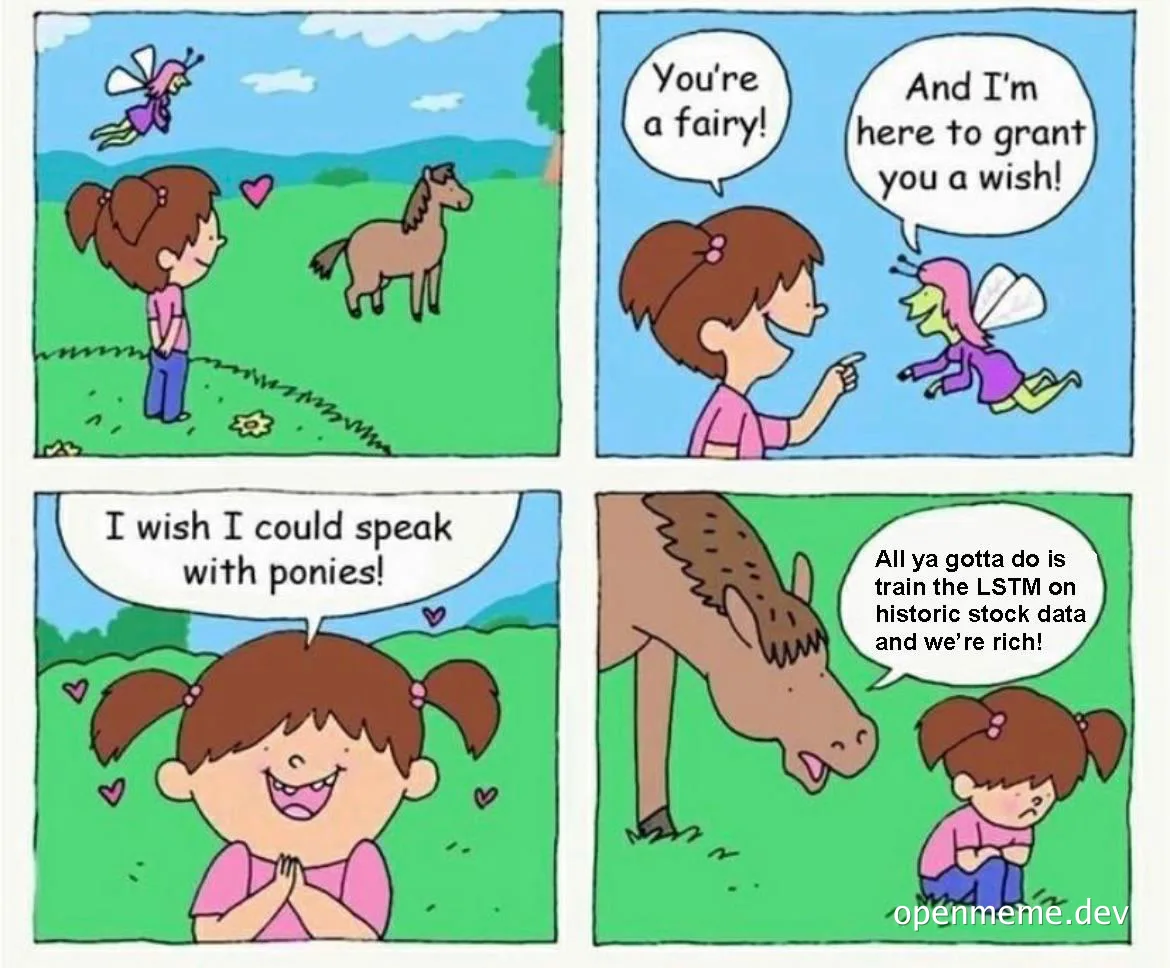 cartoon girl talks to fairy and pony