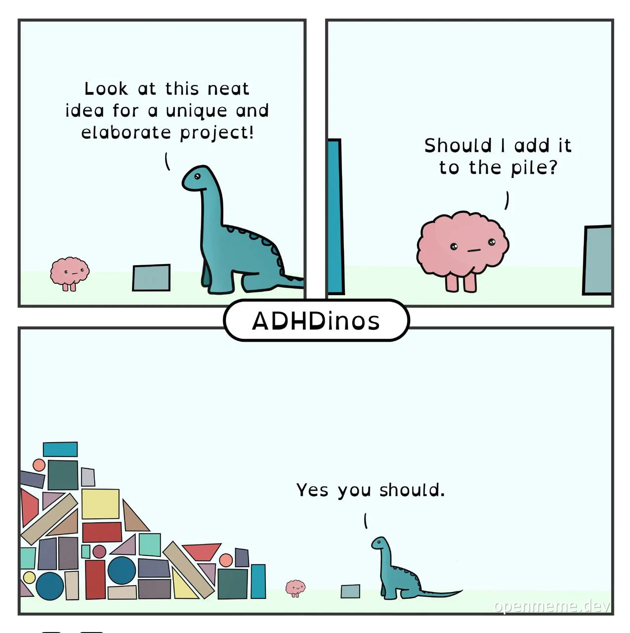 adhdinos comic about adding projects to the pile
