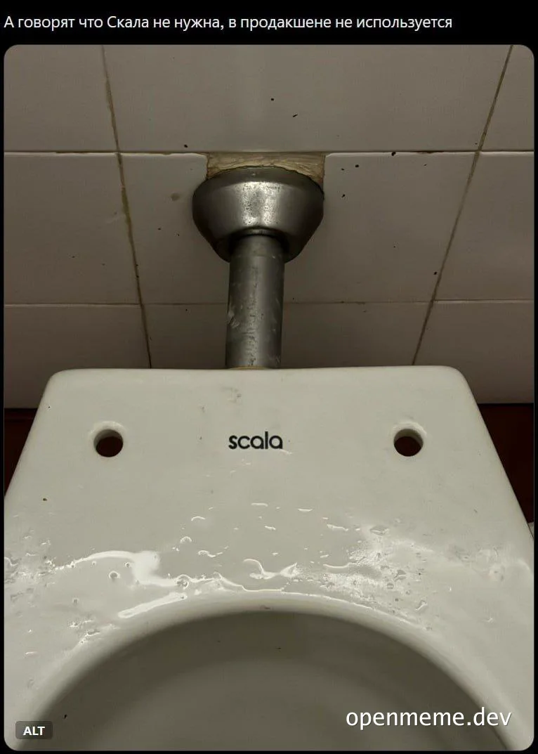 Scala toilet meme with broken pipe
