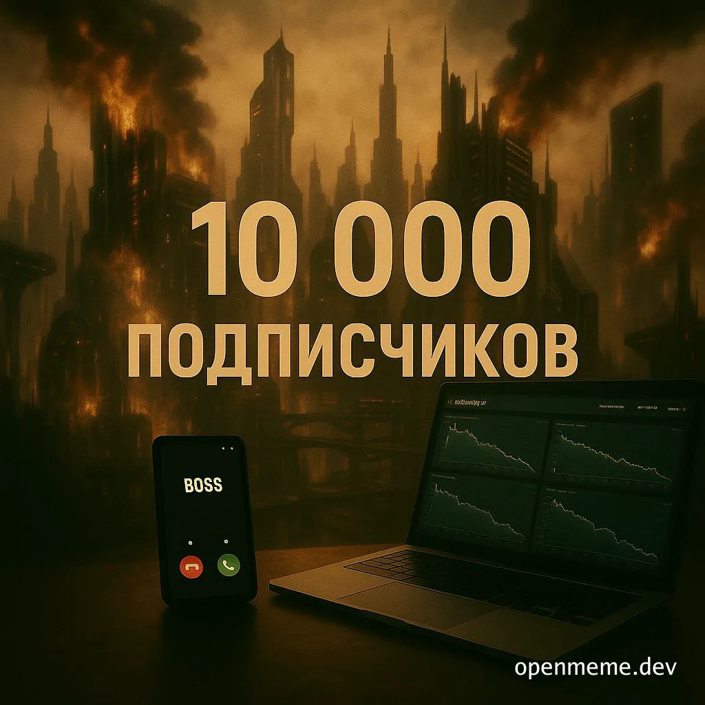 10 000 подписчиков, горящий город и ноутбук с графиками на экране