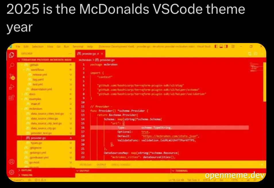 VSCode theme resembling McDonald's color scheme