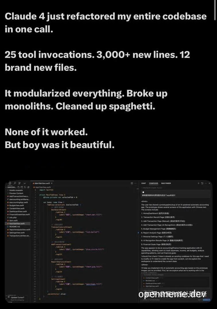 Claude 4 refactored codebase in one call