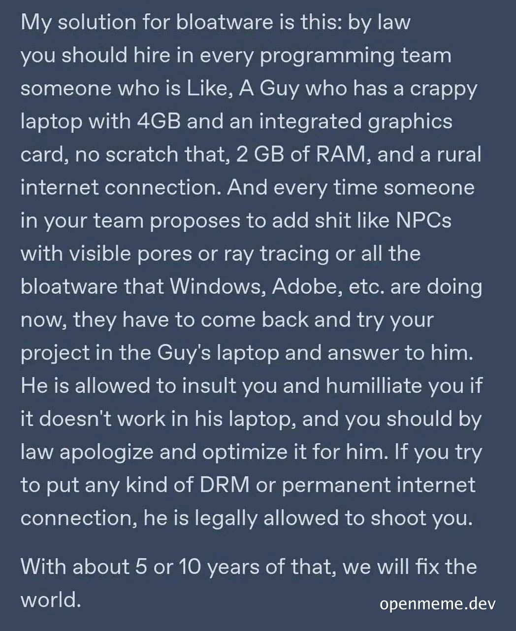 humorous text about bloatware solution