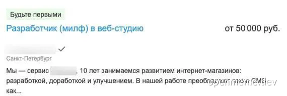 Russian job ad for a milf web developer