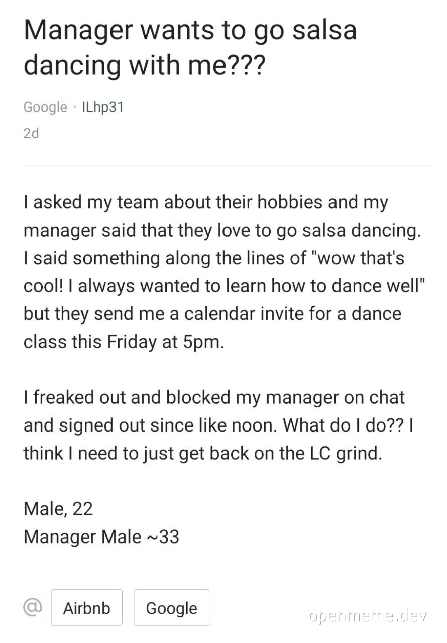 Manager wants to go salsa dancing with me???