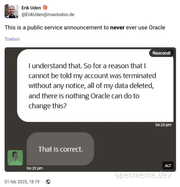 PSA to never use Oracle