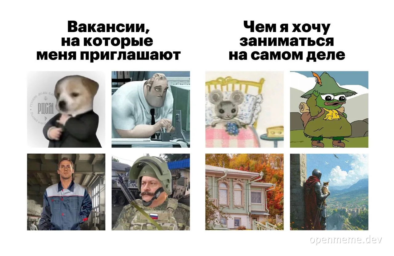 Russian meme about job expectations vs reality