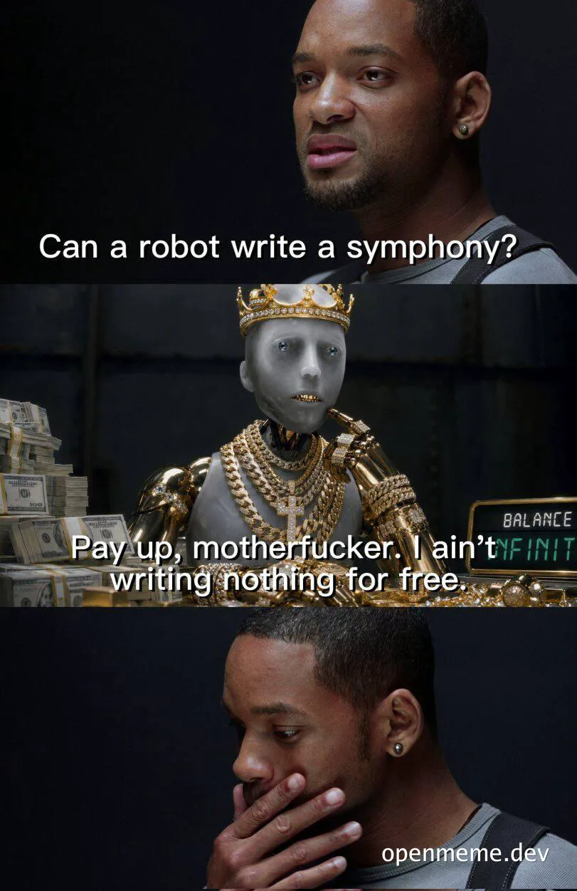 Robot demanding payment to write a symphony