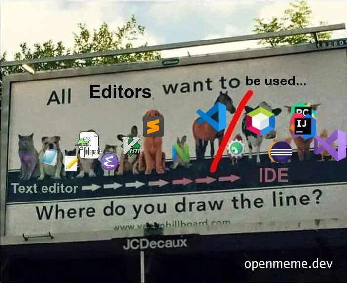 Billboard with animals representing text editors and IDEs