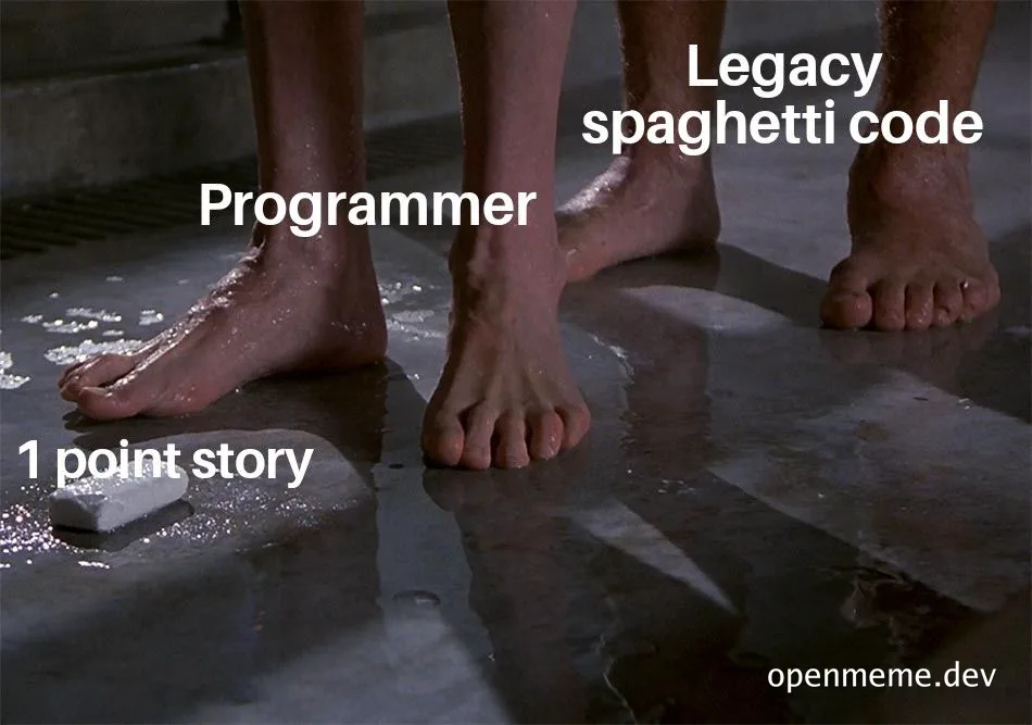 programmer struggles with legacy spaghetti code