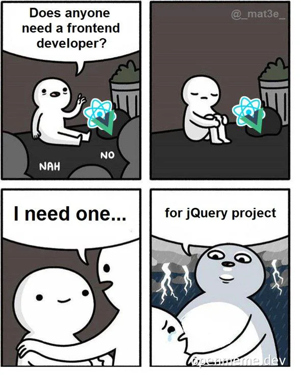 comic about a frontend developer looking for work