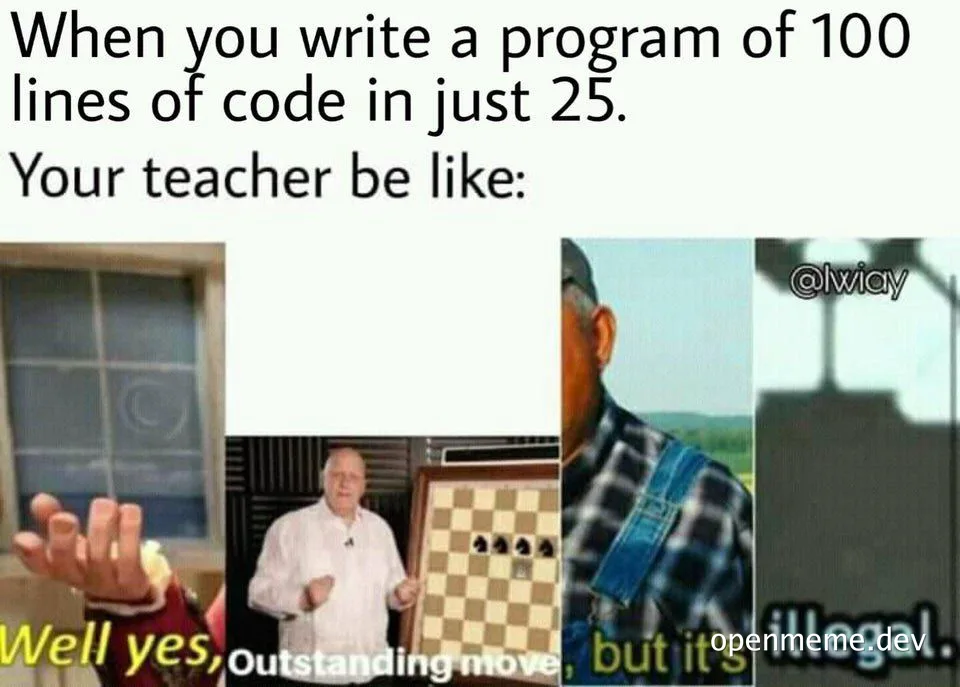 programmer meme about efficient code