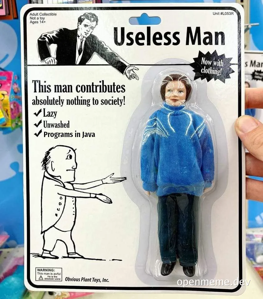 Useless Man action figure in packaging with humorous labels