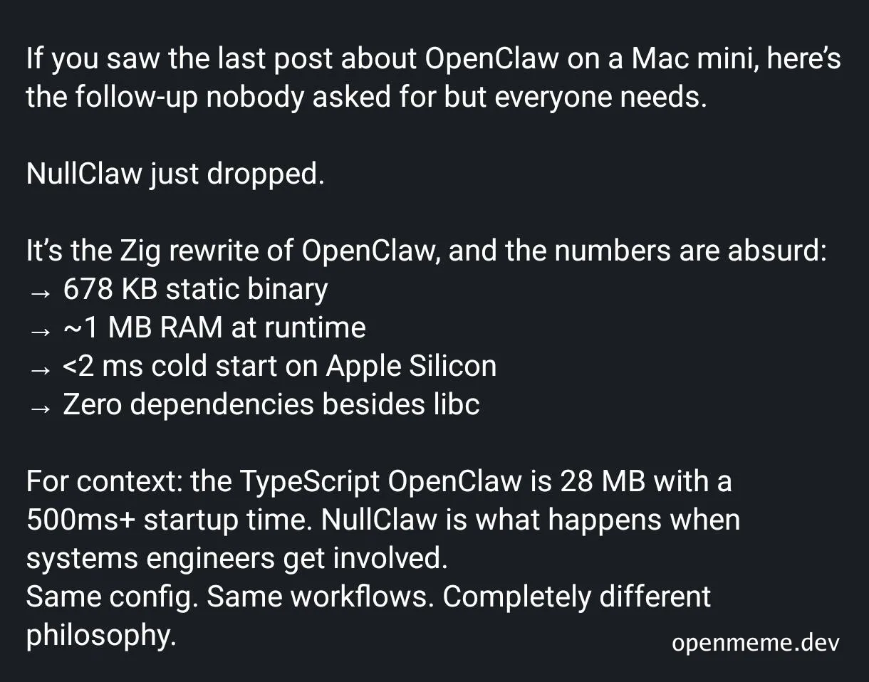 NullClaw performance comparison