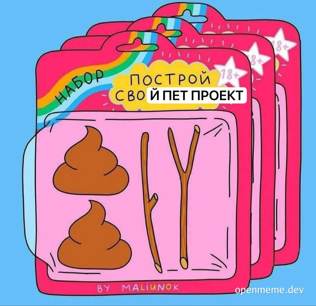 russian meme about building a pet project with poop and sticks