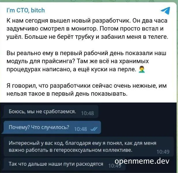 rude CTO reaction to developer quitting