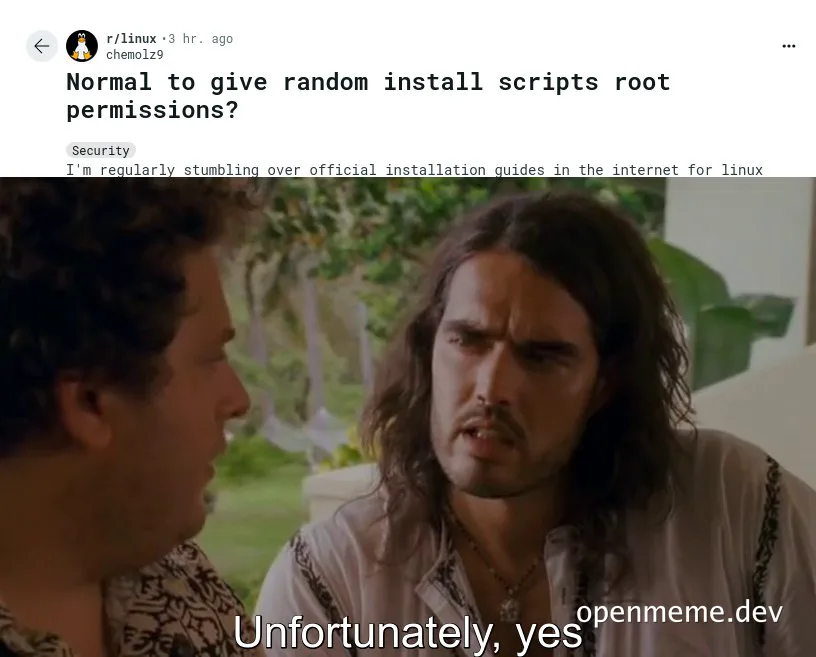 Two men looking at each other with a caption 'Unfortunately, yes'