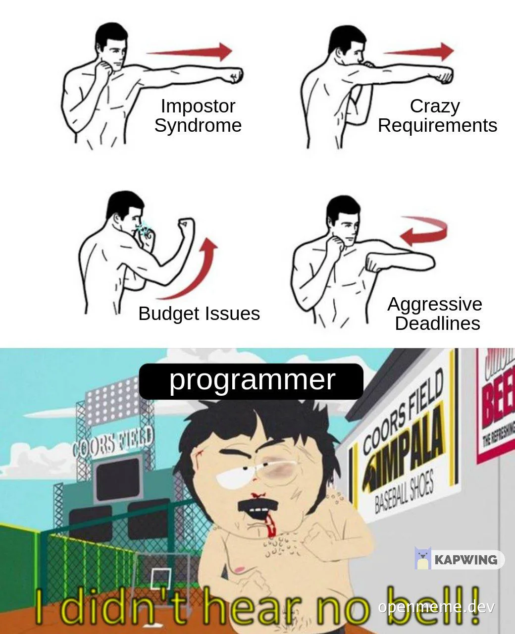 Programmer struggles with impostor syndrome, crazy requirements, budget issues, and aggressive deadlines