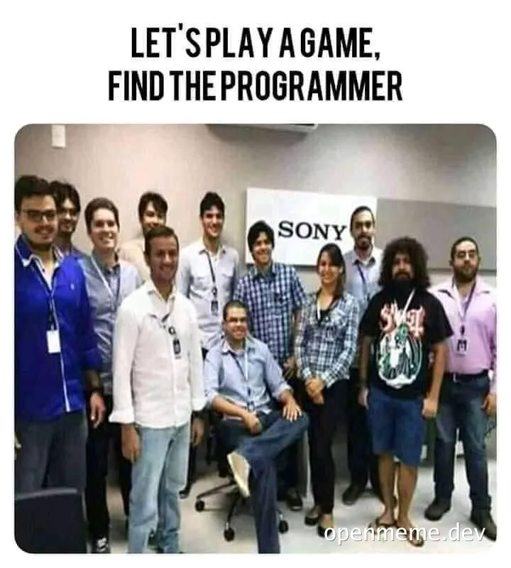 group photo with caption let's play a game find the programmer