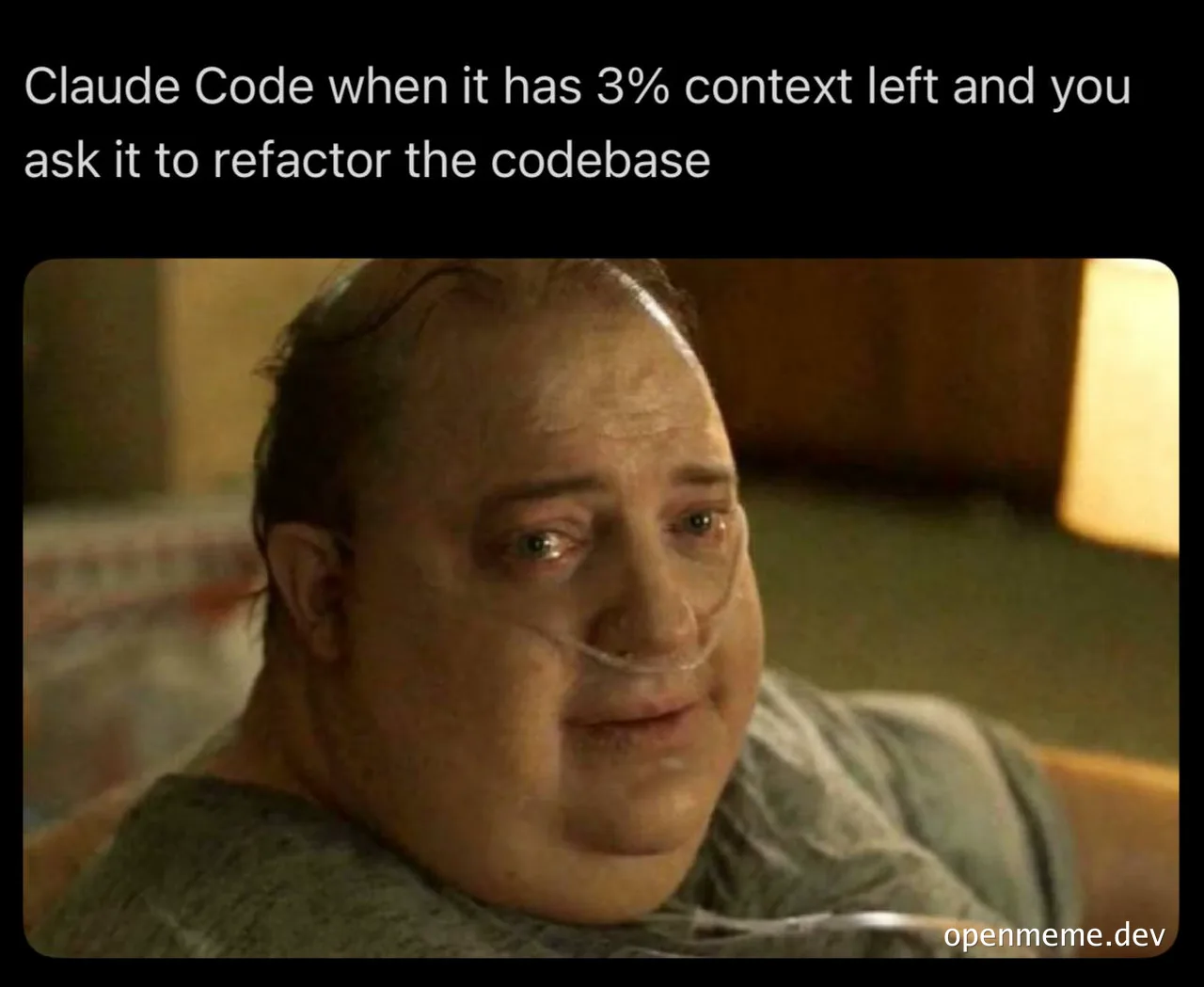 Claude Code meme with 3% context left
