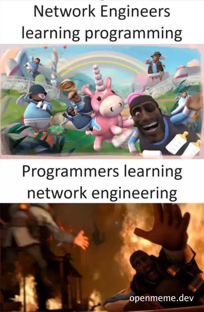 cartoon characters riding unicorns and burning buildings