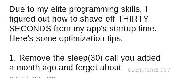 Elite programmer optimizes app startup time by removing sleep call