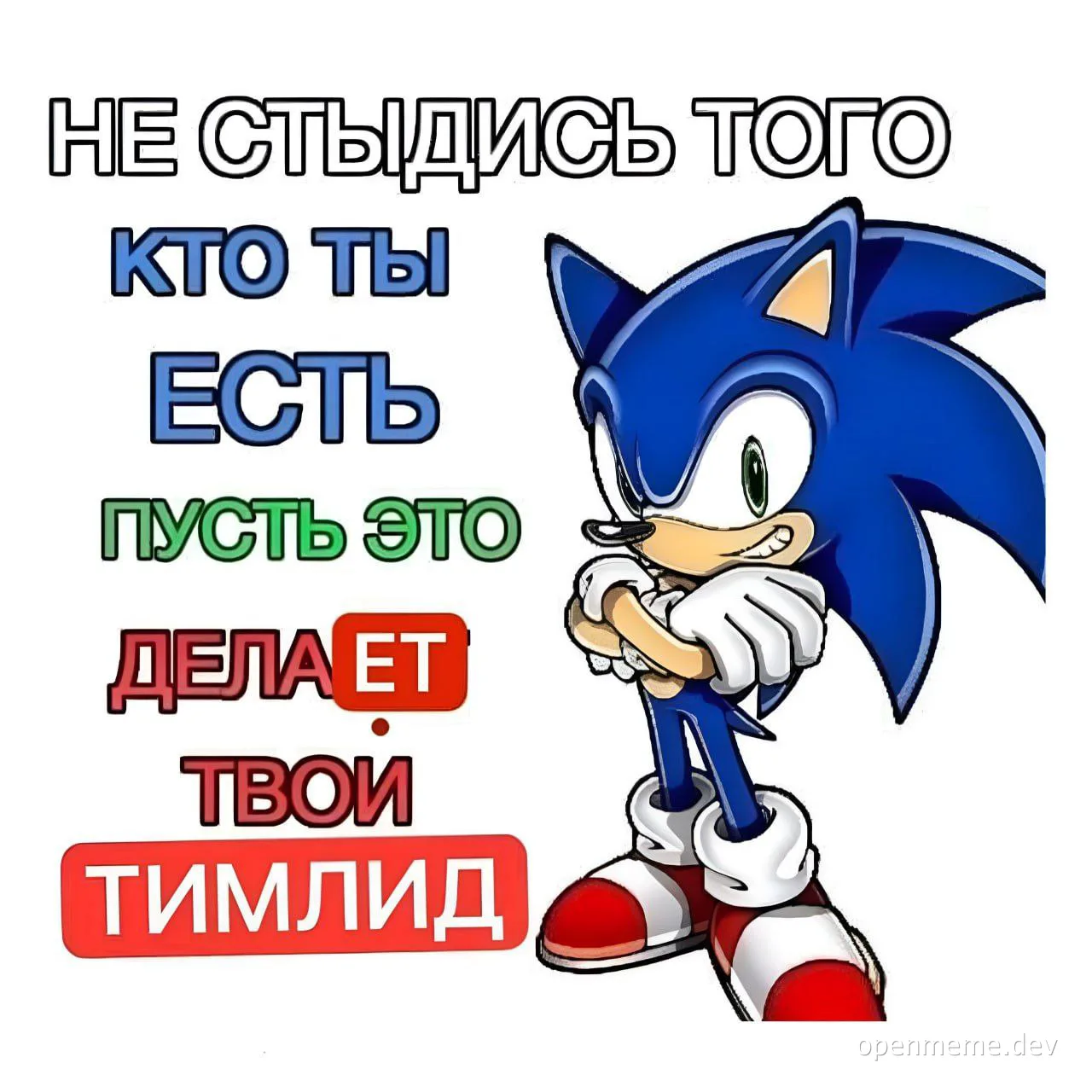 Sonic the Hedgehog with motivational text in Russian
