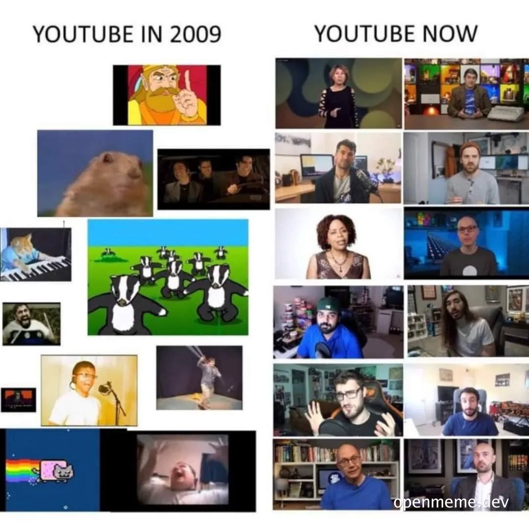 YouTube meme comparing 2009 and current content